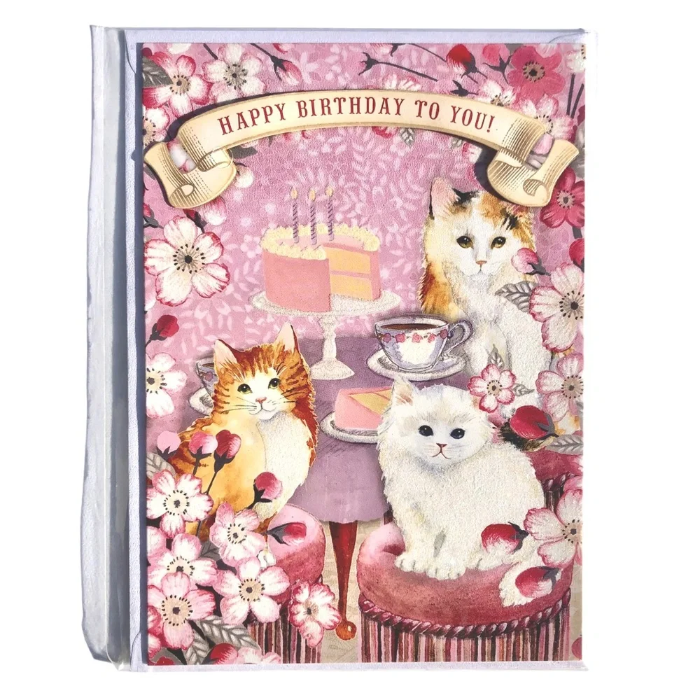 Punch Studio Kitty Cat Embellished 3D Single (1) Birthday Card +Env+Seal (16939)